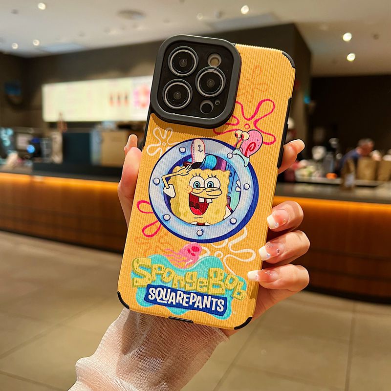 All New Cute Cool Yellow SpongeBob Leather Soft Case IPhone 7 Plus 8 Plus X XS XR XS Max 11 13 12 14 PRO Max 14 Plus Phone Case Girl Girl Women's Fashion