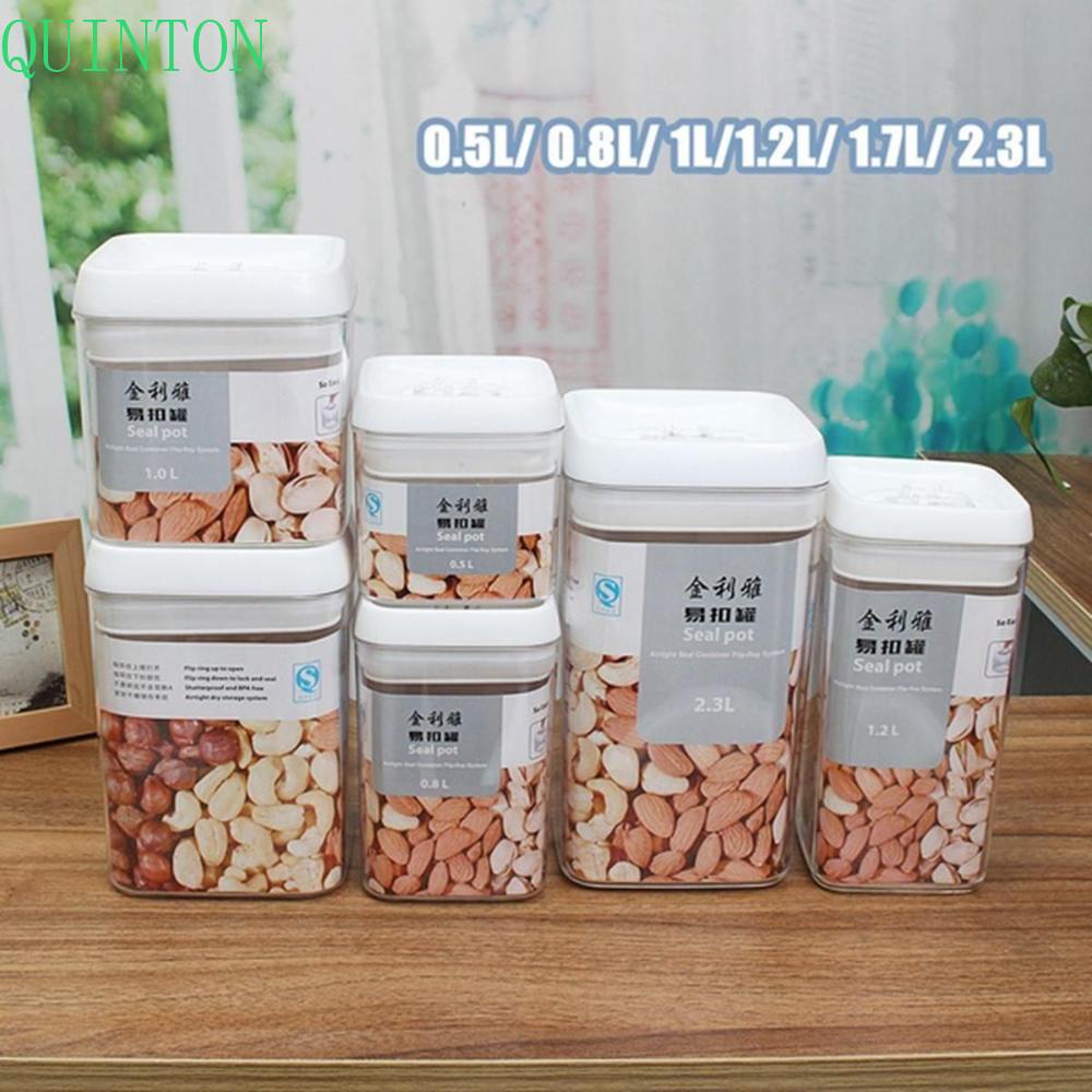 QUINTON Kedap Udara Canister 0.5L~2.3L Persegi Transparan Dapur Organizer Kotak Penyimpanan Beras Vacuum Sealed Kaleng