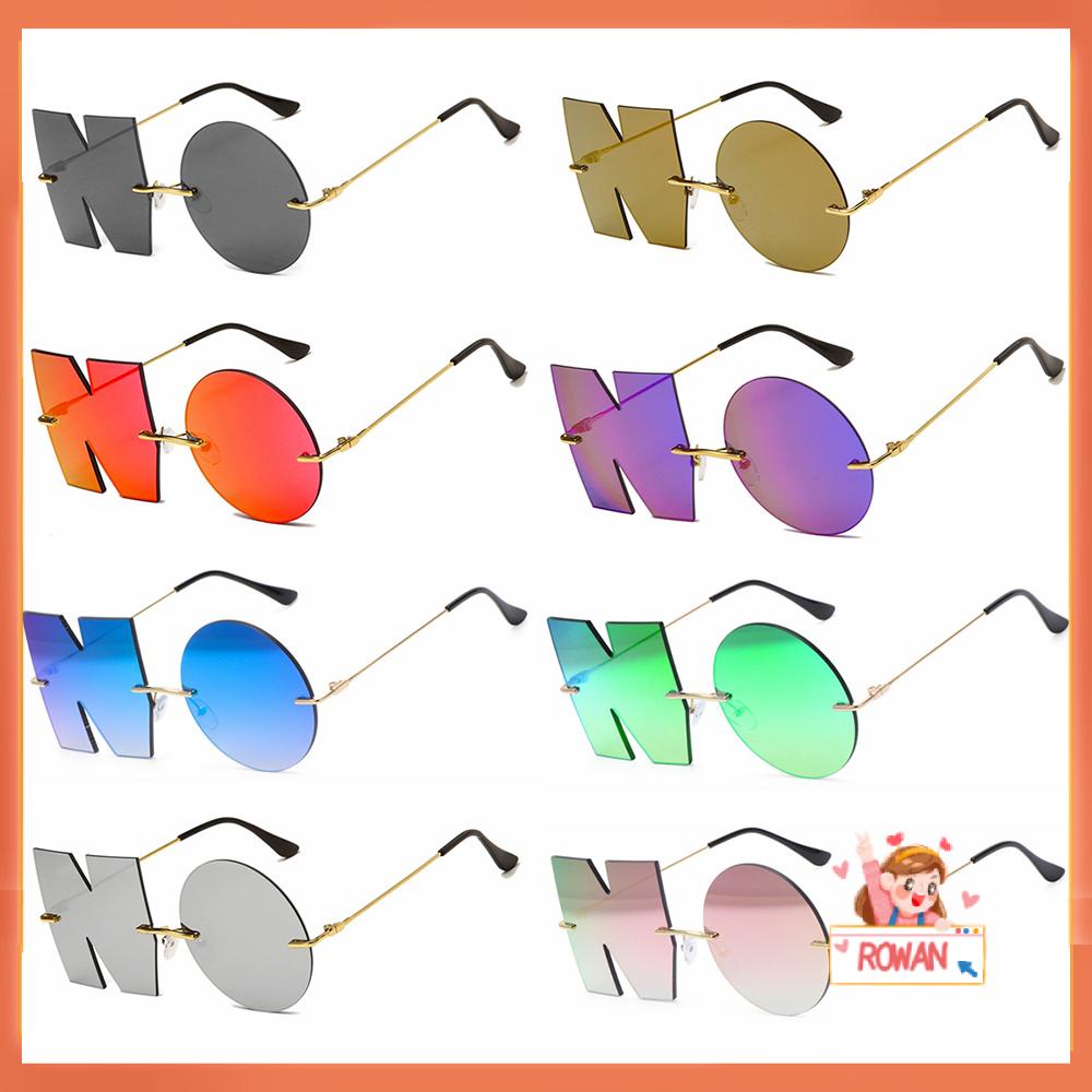 R-FLOWER Letter NO Sunglasses Mewah Streetwear UV400 Metal Ladies Shades