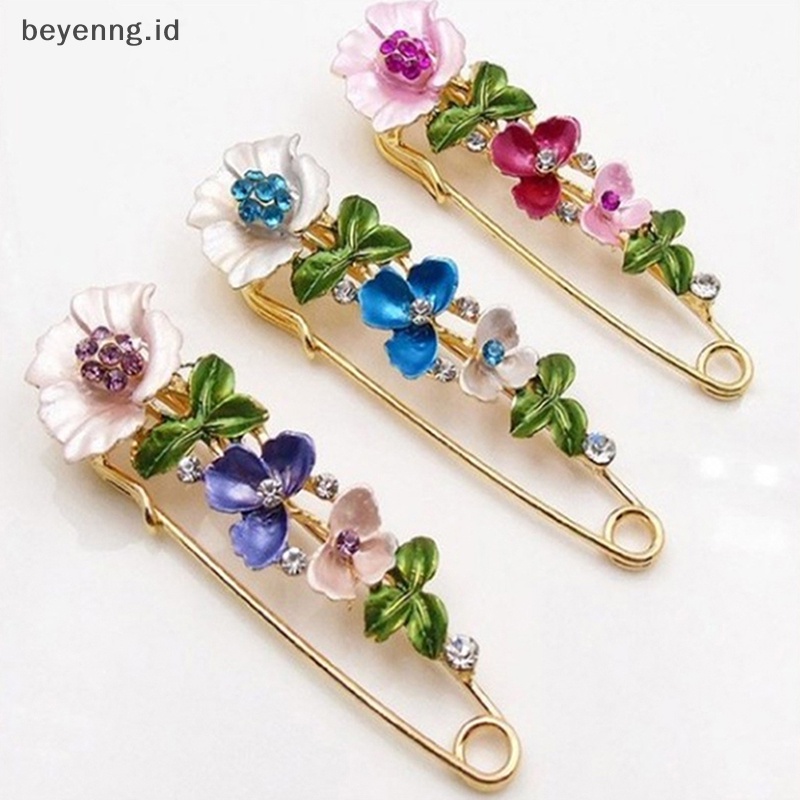 Beyen Pin Berlian Imitasi Elegan Bunga Enamel Bros Wanita Sederhana Kerah Pin Aksesoris ID