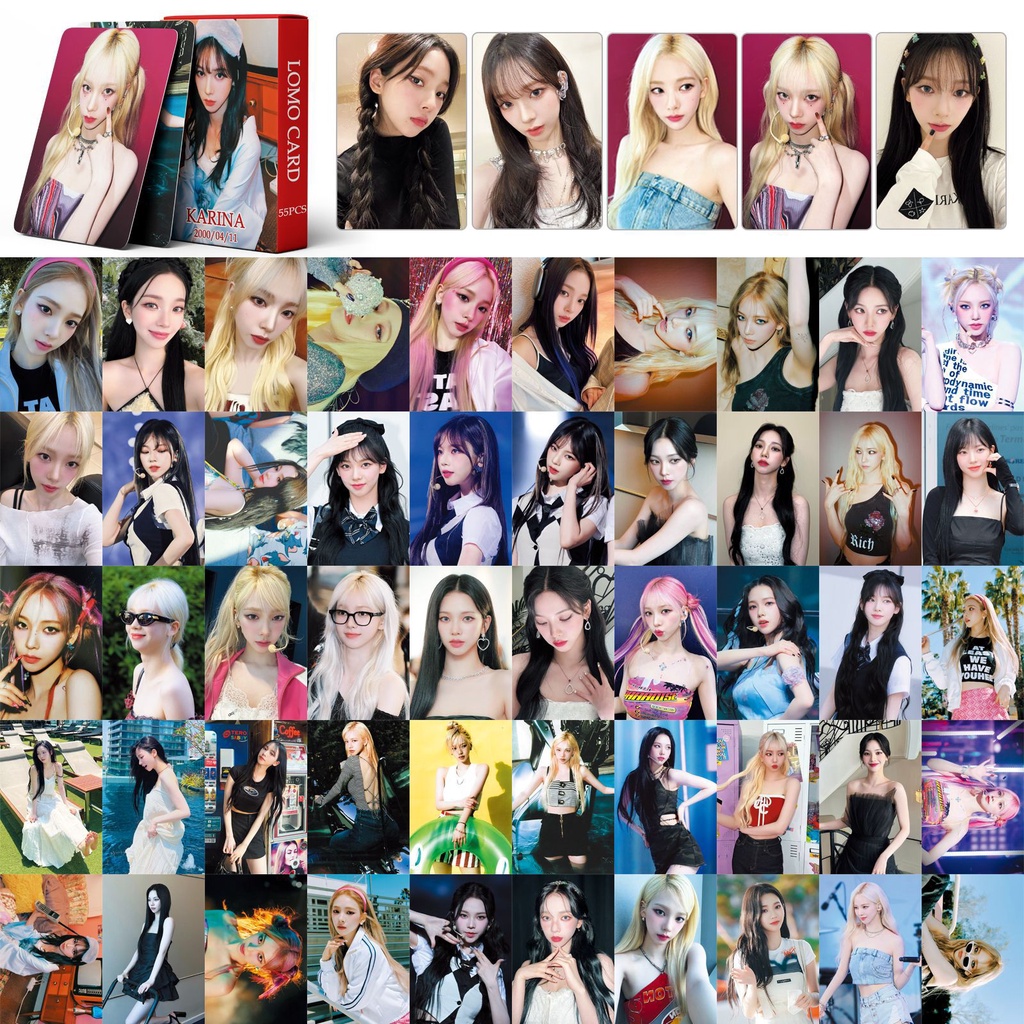 55pcs /box KARINA AESPA Photocards Album MY WORLD Kartu Lomo Kpop Postcards