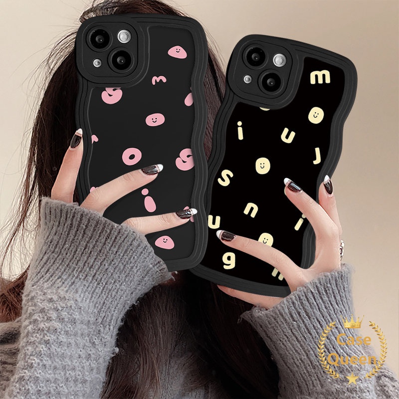 Fashion Bintang Graffiti Huruf Inggris Case Untuk Redmi 10A 9C 10 12C A1 9C NFC 9T 10C 9 9A Redmi Note 9 8 11s 10 11 10S Ins Kartun Sederhana Alfabet Senyum Pasangan Lembut Bergelombang Penutup Tepi