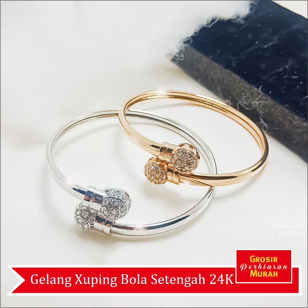 Gelang Bangle 24K Bola Setengah Ring Licin Perhiasan Wanita Grosir Perhiasan Murah