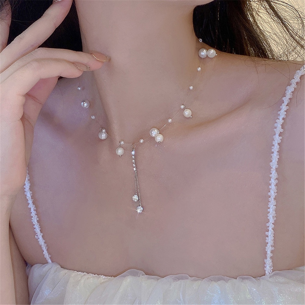 Kalung Rumbai Mutiara Pearl Jepang Korea Wanita Desain Niche Mewah Ringan Rantai Klavikula Gaya Baru Necklace