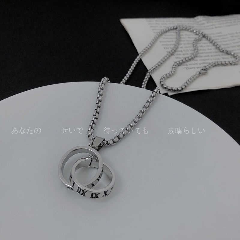 Retro Angka Romawi Cincin Titanium Steel Liontin Kalung Pria Wanita Gaya Baru ins Hip Hop Panjang Sweater Rantai