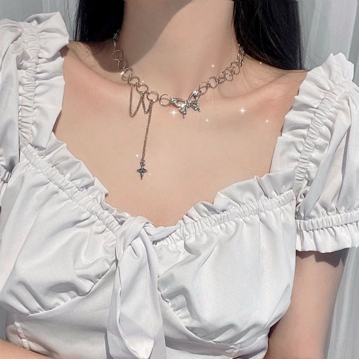 Kalung Kupu-Kupu Baru Rantai Klavikula Perempuan Influencer ins Gaya Keren Kalung Desain Niche Trendi Kerah