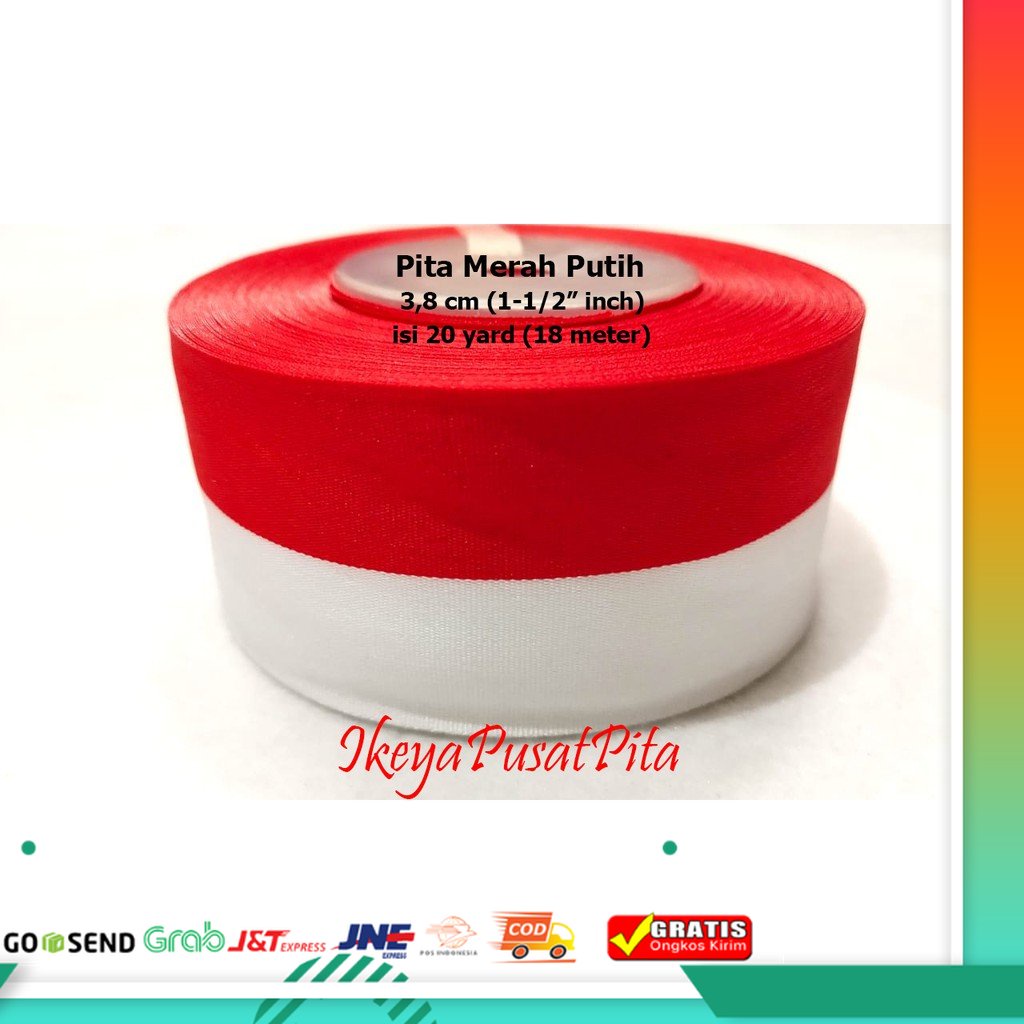 (20 yard) Pita Merah Putih 3,8 cm | Pita Kemerdekaan | Pita Agustusan | MDK 4 | Toko Bahan Craft | I