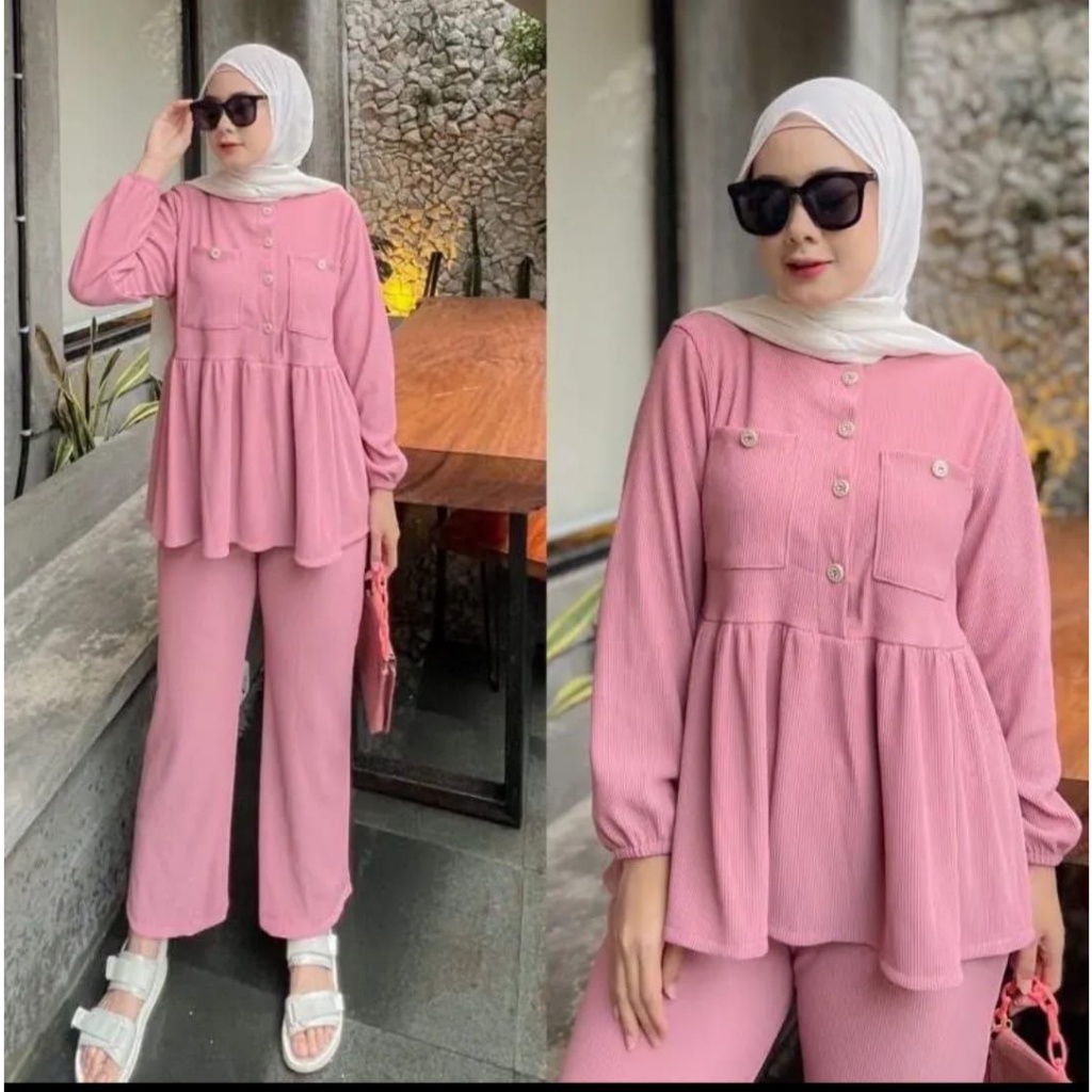 𝐏𝐆𝐌𝐓 • Ayunda One Set Wenda Gebby Setelan Wanita Crinkle Airflow Premium