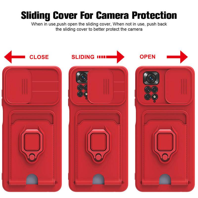 Untuk Xiaomi Mi 11 Lite 11T 12T Pro 11i Lensa Kamera Push Window Protector Case Untuk Redmi A1 Plus K50 Ultra Note 11 Pro Plus Slot Kartu Magnet Ring Stand Cover