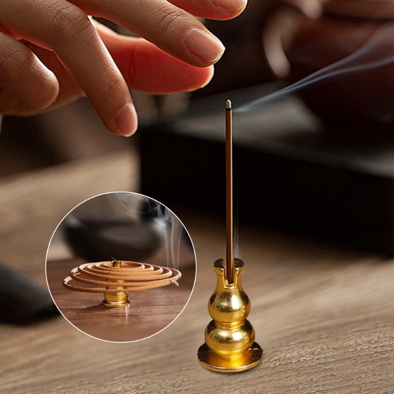 Brass Gourd Shape Incense Base/ Mini Copper Alloy Incense Burner Holder/ Home Office Desktop Mosquito Holder