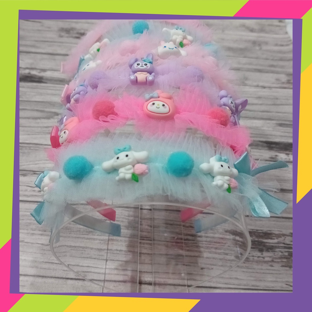 5089 / Bando renda pompom sanrio / Bandana anak model korea