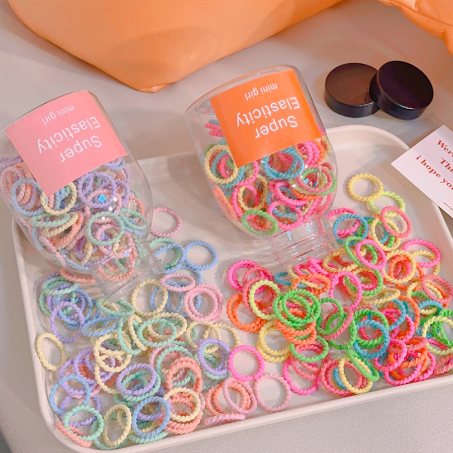 200pcs Colorful Elastic Hair Rope Girls Cute Hair Ties Rubber Band Woman Hair Accessories