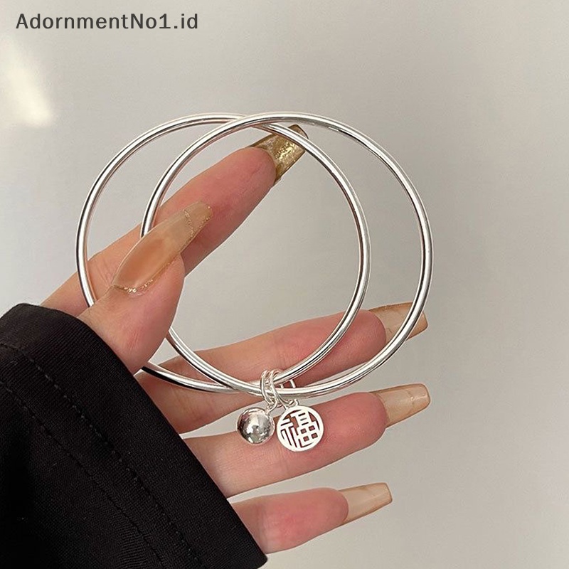 [AdornmentNo1] Fashion Fu karakter gelang cincin ganda dengan Bell Ins gaya keberuntungan gaya korea Bangle untuk wanita gadis pesona perhiasan hadiah