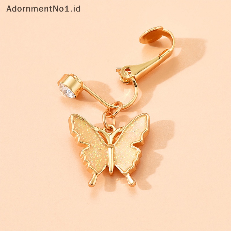 [AdornmentNo1] Faux Fake Belly Butterfly bunga perut palsu klip On pusar pusar perut kancing cincin untuk wanita perhiasan tubuh