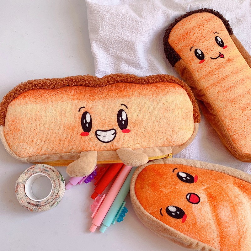 

Kotak pensil model roti, Bread Toast tempat Pencil case pisang ayam