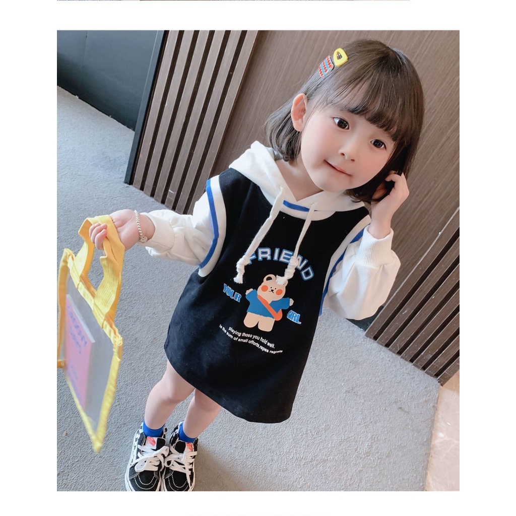 SWEATER DRESS HOODIE ANAK MOTIF BEAR LENGAN PANJANG IMPORT