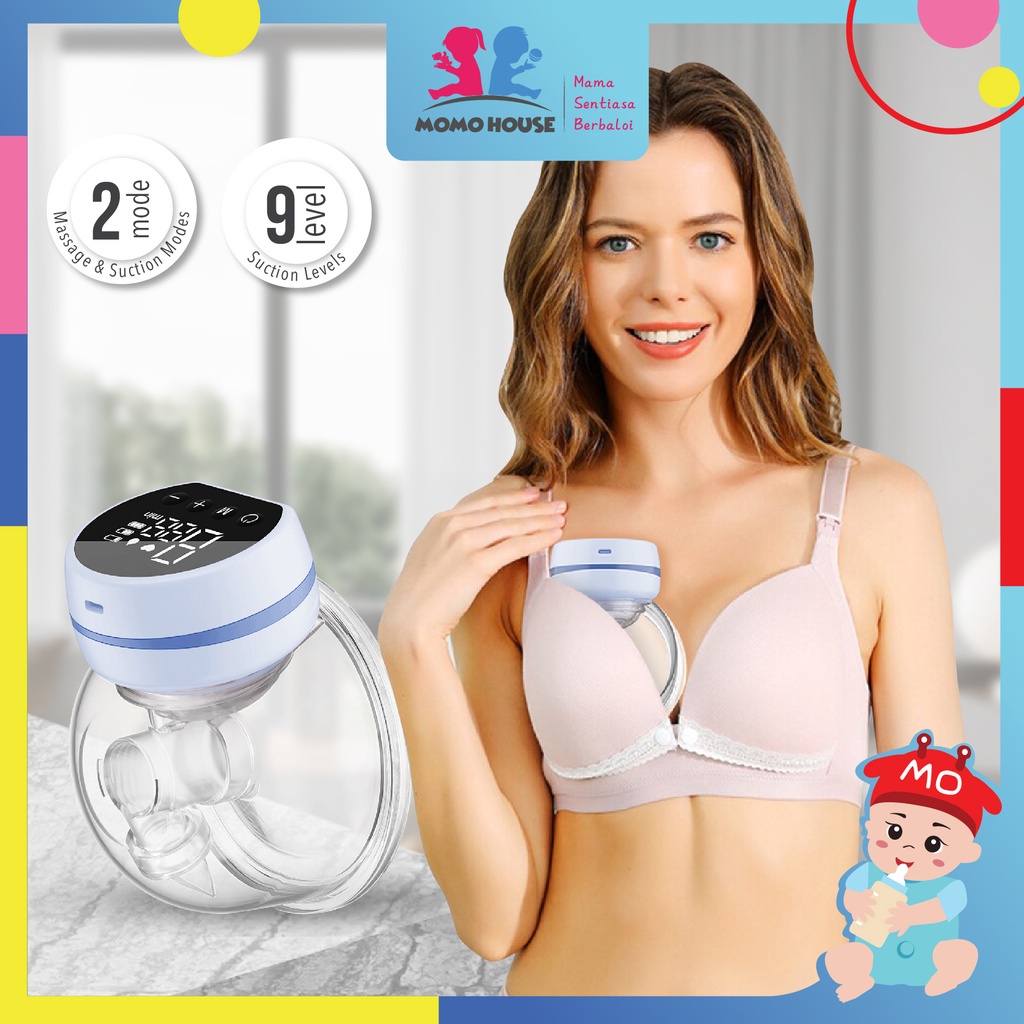 MOMO HOUSE pompa asi electric LED handfree wearable breast pump rechargeable pompa asi electric tanpa kabel pompa asi elektrik