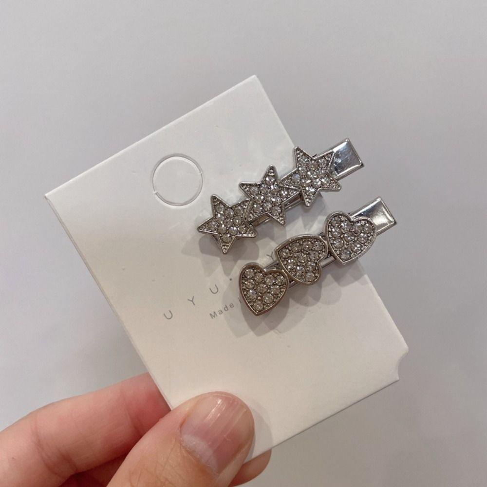 AUGUSTINA Jepit Rambut, Pentagram Side Clip, Hair Barrette Metal Silver Diamond Poni Clip Untuk Anak