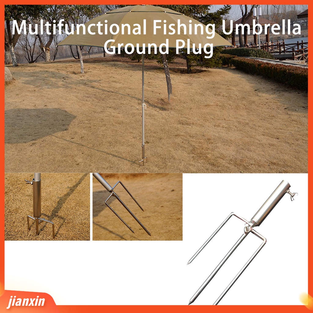 (In Stock) Menebal Stainless Steel Tahan Karat Tahan Angin Payung Pasak Tanah Memancing Payung Berdiri Segitiga Plug Memancing Aksesoris