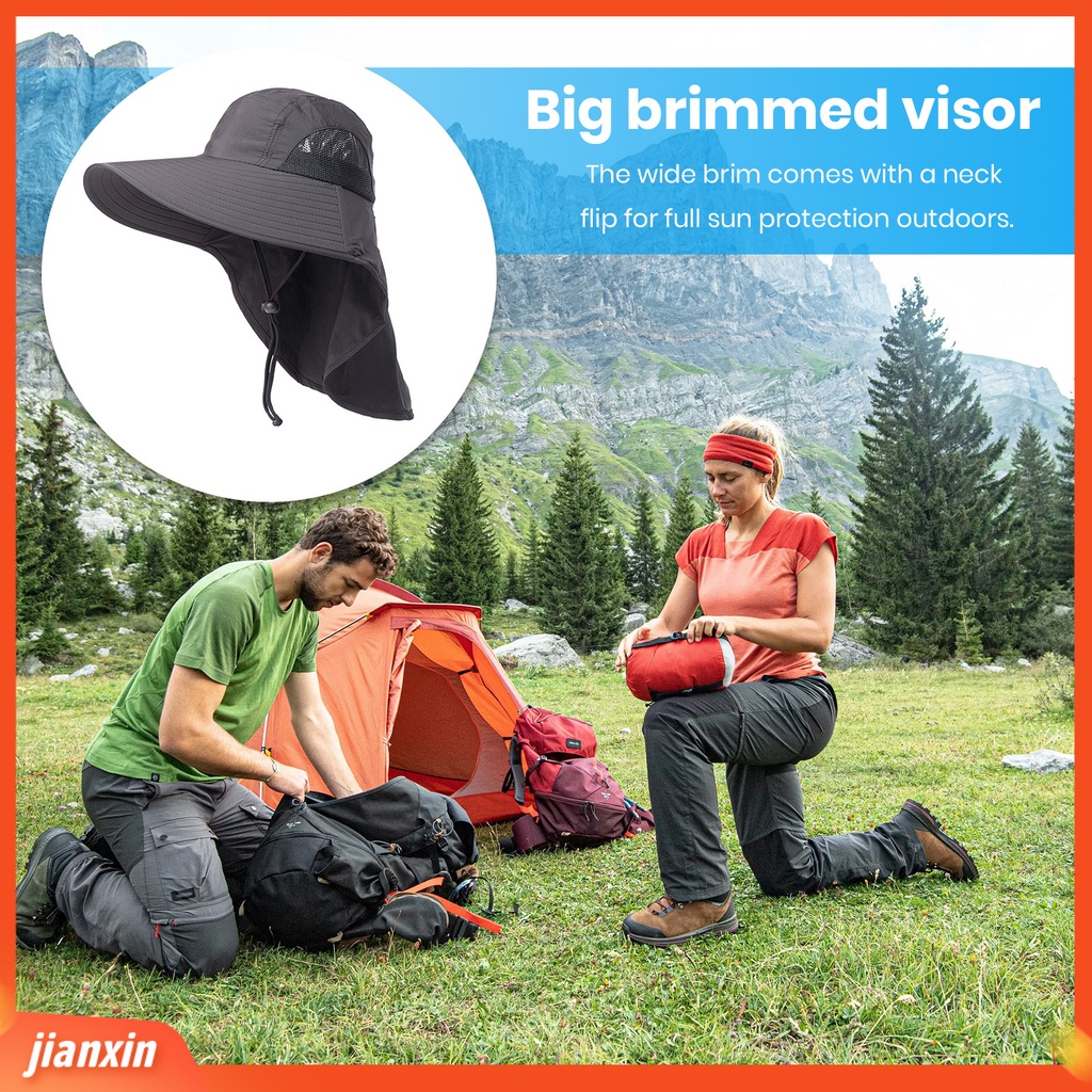 (In Stock) Unisex Outdoor Topi Matahari Dengan Flap Leher Pelindung UV Topi Memancing Lipat Tahan Air Topi Hiking Pinggiran Lebar Wanita Pria Topi Berkebun Aksesoris Luar Ruangan