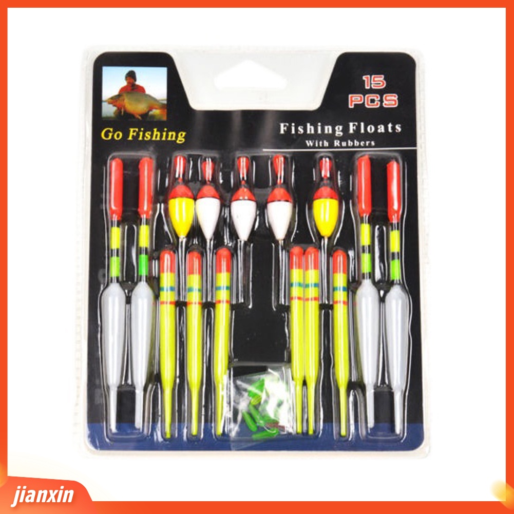 (In Stock) 15 Pcs Vertikal Profesional Memancing Umpan Mengapung Bobber Batang Slip Drift Tabung Set