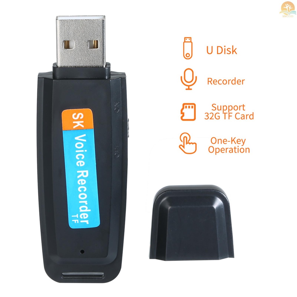 In Stock Perekam Suara Mini Portable USB Rechargeable U-Disk Recorder Penyimpanan Rekaman Satu Tombol Mendukung Kartu TF 1-32G Untuk Meeting Interview Kuliah