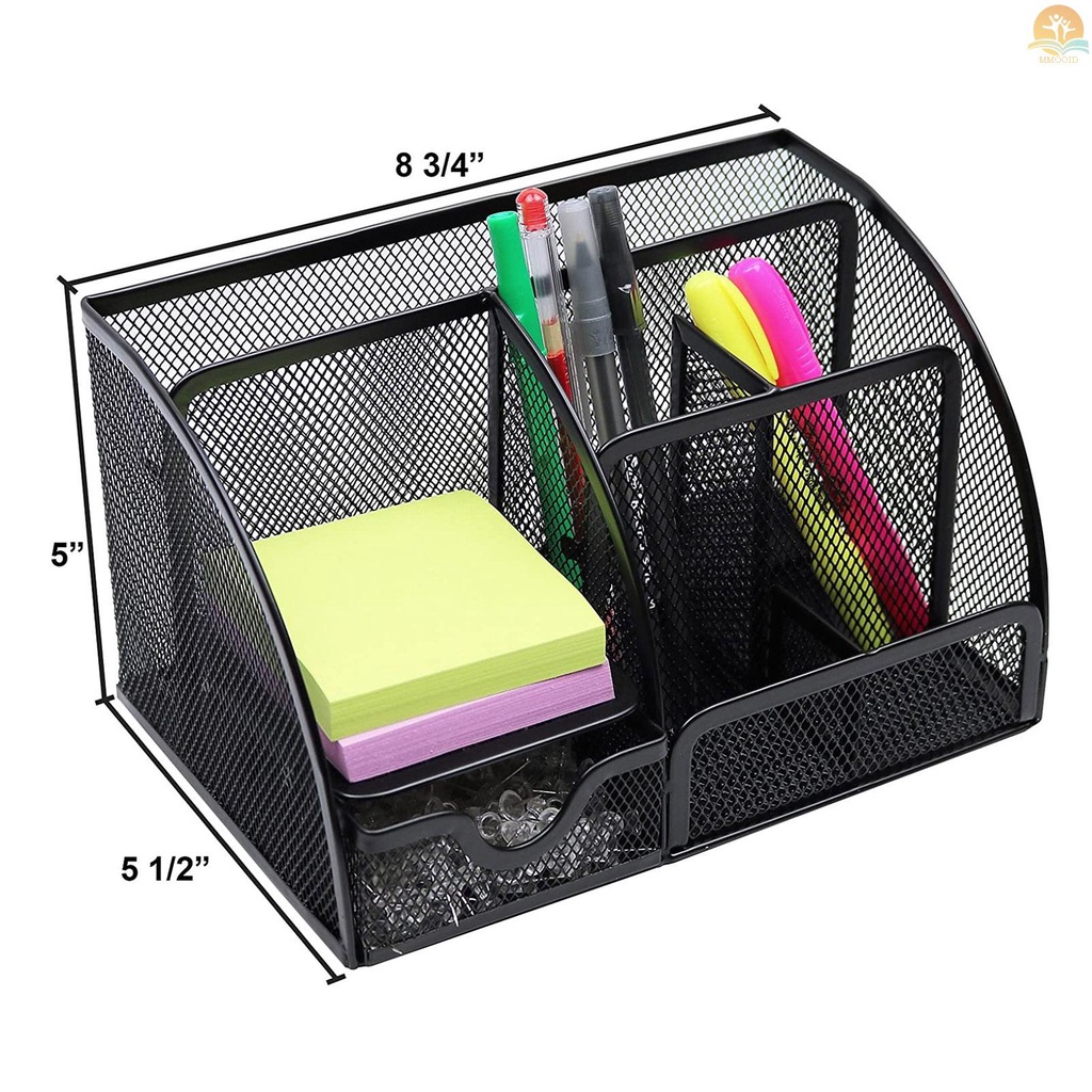 In Stock Meja Kantor 6-Grid Mesh Kotak Penyimpanan Notes Pensil Stand Table Organizer Perlengkapan Kantor