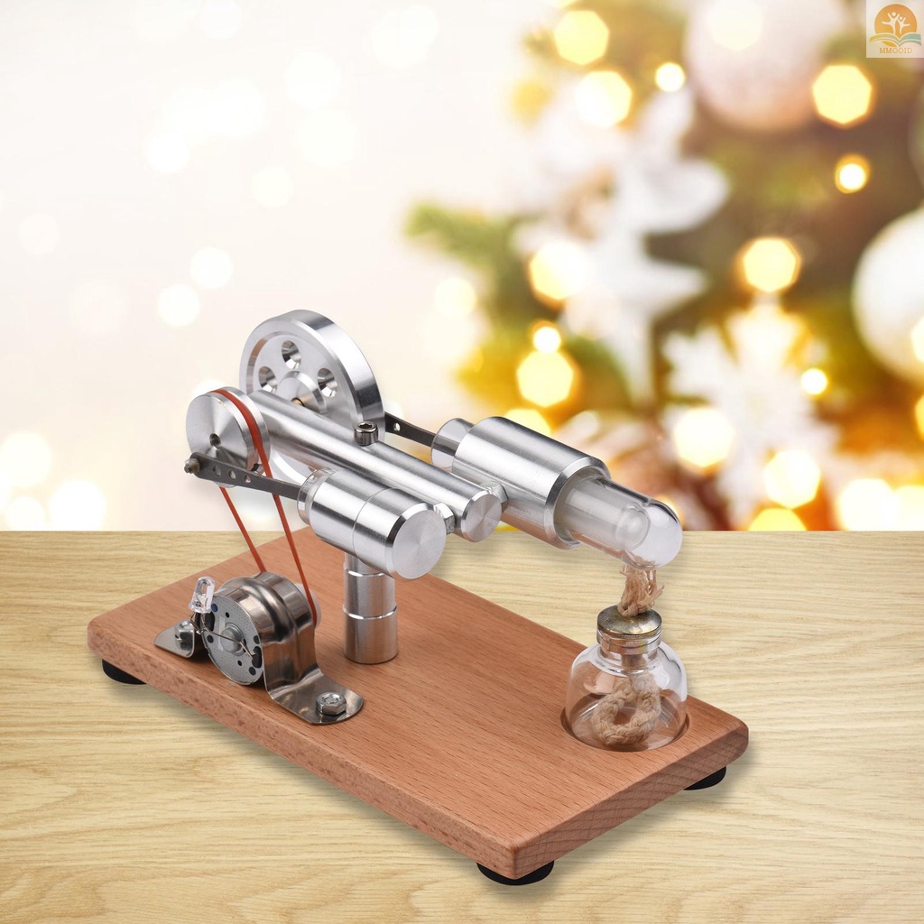 In Stock Stirling Mesin Kit Generator Listrik Model Motor Udara Panas Dengan Lampu LED Flywheel Design Percobaan Sains Dengan Dasar Kayu DIY Edukasi Mainan Untuk Guru Dewasa Anak