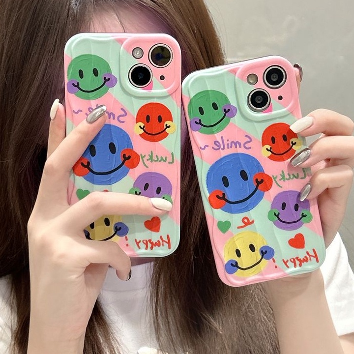 Happy Colorful Smile Wave Soft Silicon Case HP iP iPhone 14 + Plus 12 13 Pro Max 11 IMD Casing Apple