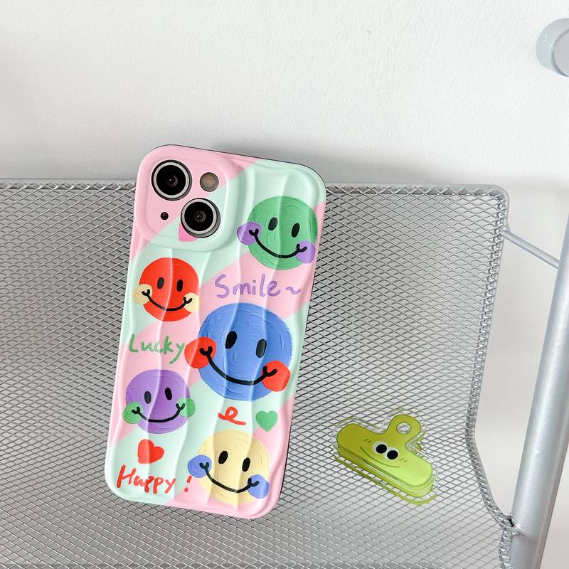 Happy Colorful Smile Wave Soft Silicon Case HP iP iPhone 14 + Plus 12 13 Pro Max 11 IMD Casing Apple