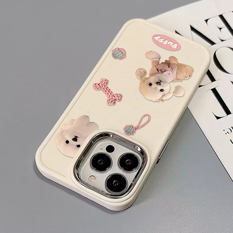 IPHONE Tombol Logam Casing Ponsel Puppy Lucu Kompatibel Untuk Iphone14 13 12 11 Pro Max XS X XR 8 +7Plus Casing Silikon Lembut Shockproof Cover Cell Precticer