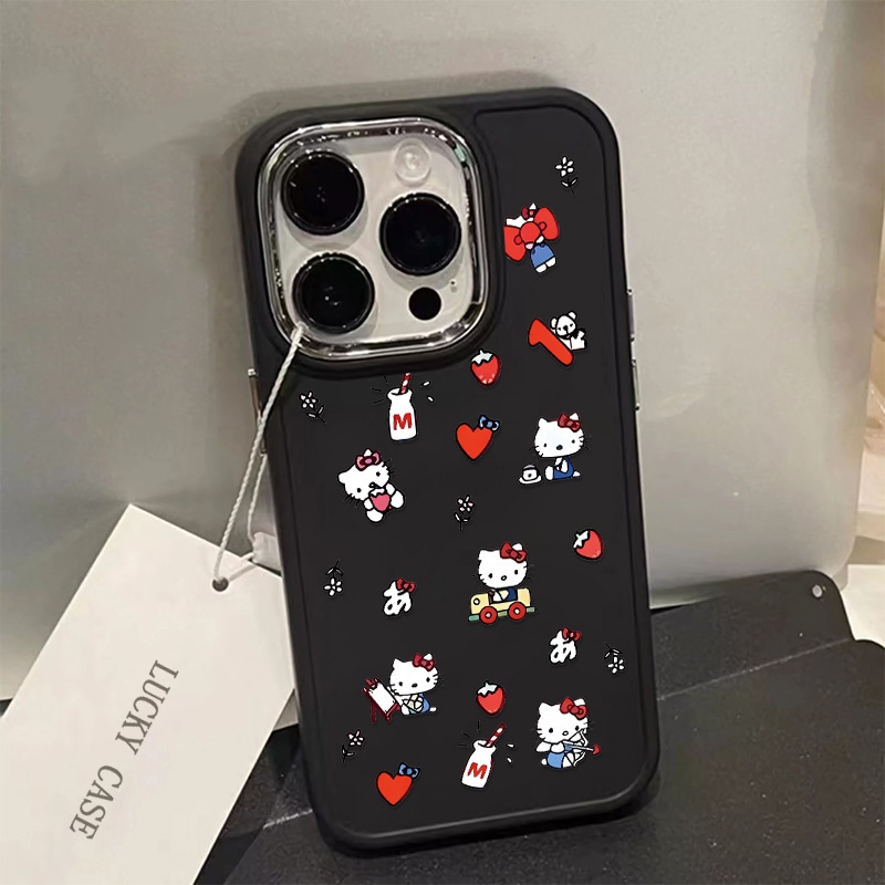 IPHONE Tombol Logam Casing Ponsel Silikon Kompatibel Untuk Iphone11 Pro Max XS X Xr8+7Plus Pasangan Lucu Casing Lembut Shockproof Cover TPU Kucing Anjing Sel Precticer