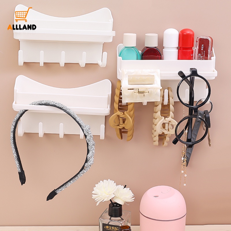 1pc Rak Penyimpanan Ikat Rambut Yang Dipasang Di Dinding Multifungsi/ Kotak Organize Plastik Perekat Diri Portabel Dengan Kait/ Rak Penyimpanan Aksesori Rambut Rumah