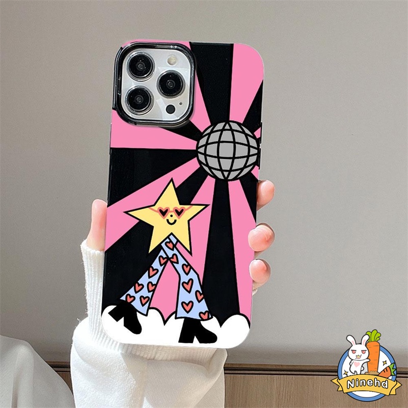IPHONE Kartun Smiley Star Case Kompatibel Untuk Iphone14 13 12 11 Pro Max X Xr Xs Max 8 7 6 6s Plus SE 2020hitam Bingkai Lensa Gadis Ponsel Case Shockproof Silikon Lembut Pelindung Penutup Belakang