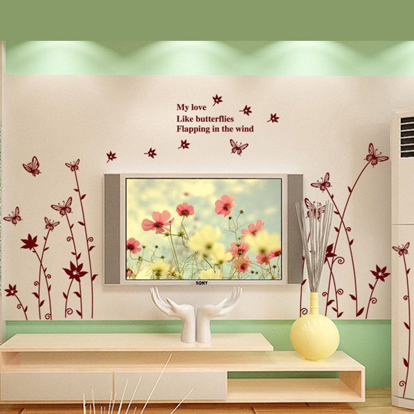 Wallstiker Dinding Siluet Bunga Kupu AY9024 Wall Sticker Kamar Tidur Anak Aesthetic