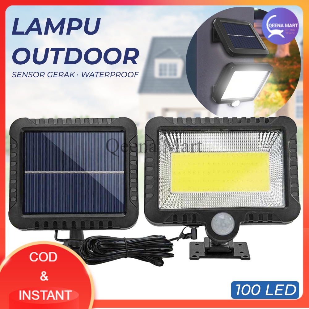 Lampu Dinding Solar Sensor Gerak Waterproof 100LED Cool White - SL-F100