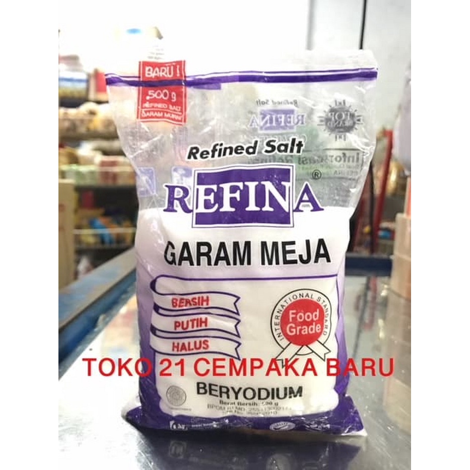 

Garam REFINA 500 gram | Garam Meja Dapur Salt Putih Halus Beryodium 500g