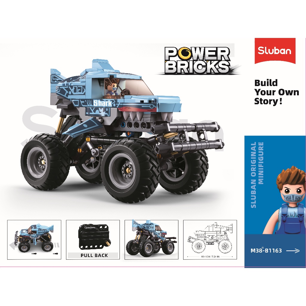 Mainan Balok Susun Sluban Model Off Road Vehicle Pull Back M38-B1163