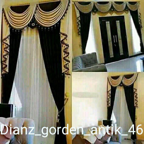 Gorden Poni Gelombang spanyol satu set Tiray Jendela Pintu Tengah Mewah Ruang Tamu Elegan