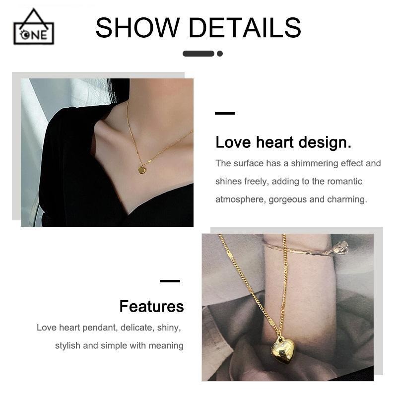 COD❤️Kalung Cinta Love Wanita Rantai Korea Fashion Liontin Hati Bahan Logam Warna Emas Untuk Wanita-A.one