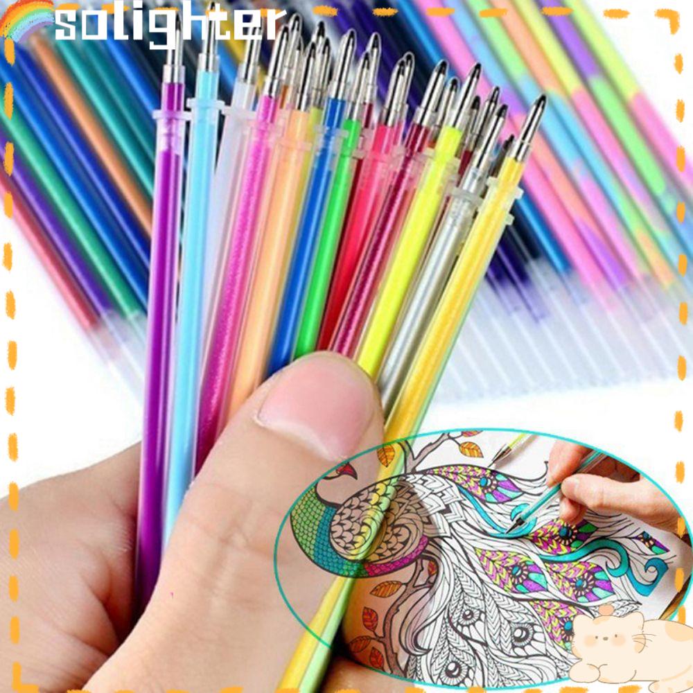 Solighter 24/36/48PCS Isi Ulang Fluorescent Gambar Kuas Cat Air Perlengkapan Lukisan Glitter Pen