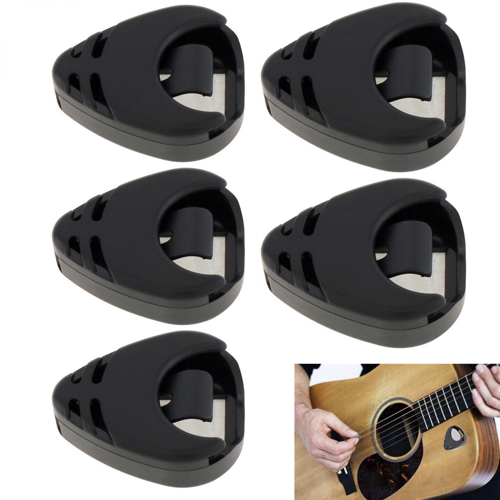 5pcs Hitam Plastik Stick on Guitar Pick Holder Untuk Penempatan Picks Gitar Akustik/Bass/Ukulele Nyaman