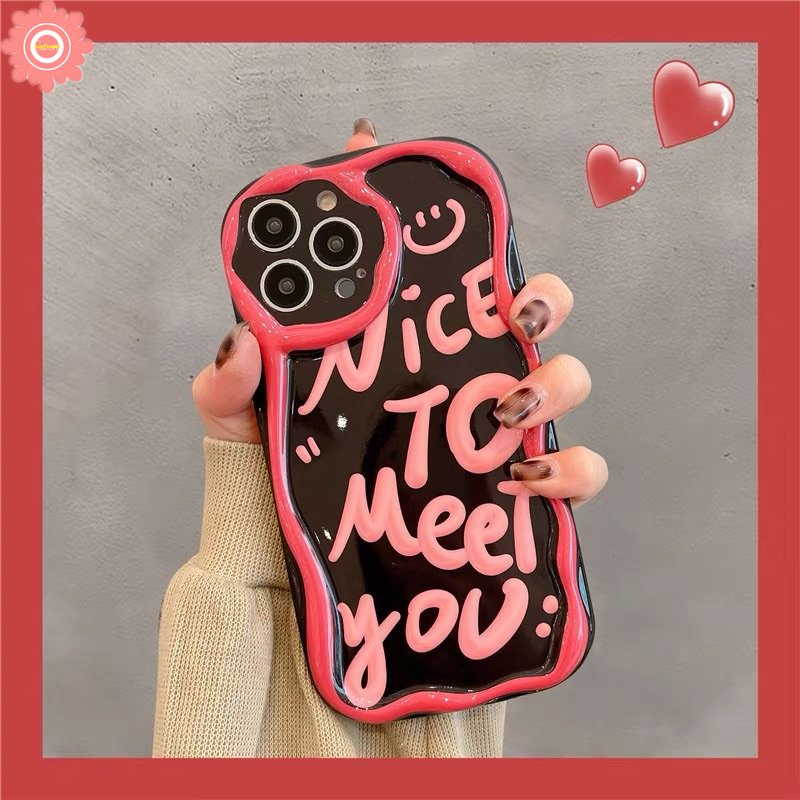 Ins Fashion Art Huruf Smile Case Kompatibel Untuk iPhone 7plus XR 11 13 12 14 Pro Max 6s 6 7 8 Plus X XS Max SE 2020 Tpu Lembut 3D Bergelombang Melengkung Tepi Shockproof Airbag Glossy Phone Case