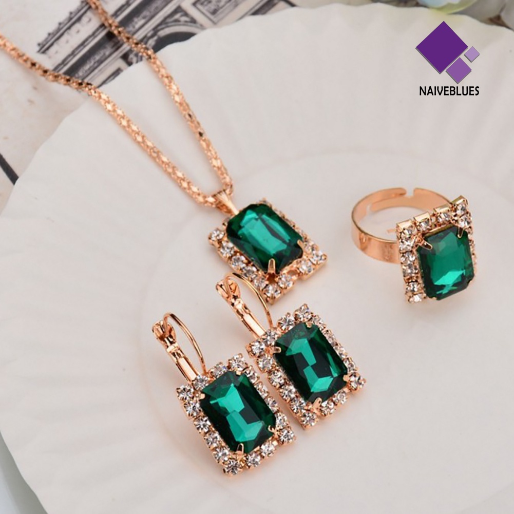 Naiveblue &gt; Set Perhiasan Fashion Wanita Pesta Pernikahan Kalung Anting Cincin