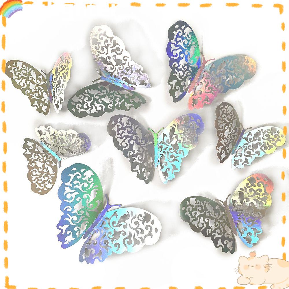 Solighter 12 Pcs/Pack 3D Kupu-Kupu Stiker Dinding Hadiah Dekorasi Rumah Pernikahan Nikmat Berongga Kupu-Kupu Decals