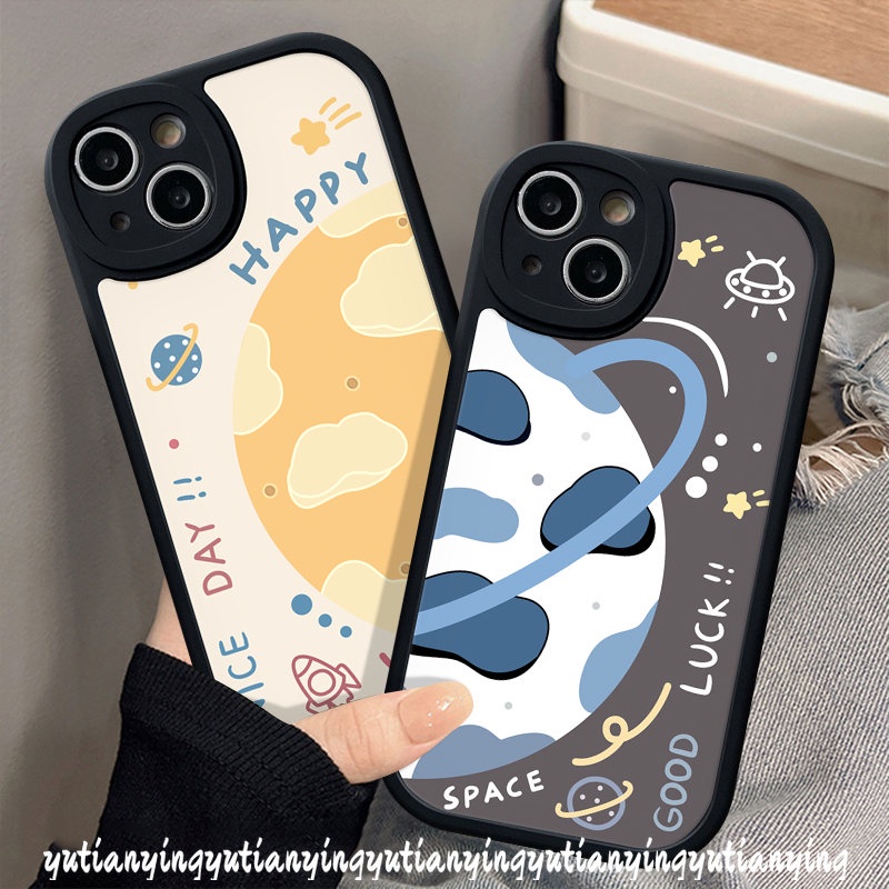 IPHONE Casing Pasangan Kompatibel Untuk Iphone13 12 11 14 Pro Max 7plus 7 6 8 XR 6s Plus X XS Max SE 2020 Happy Planet Space Luck Star Soft Tup Case