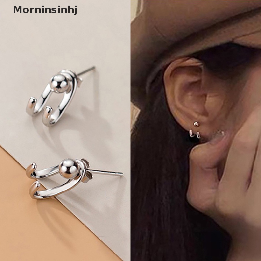 Mornin Perhiasan S925 Perak Stud Earrings Korea Sederhana Fashion Double Line Light Bead Earring id