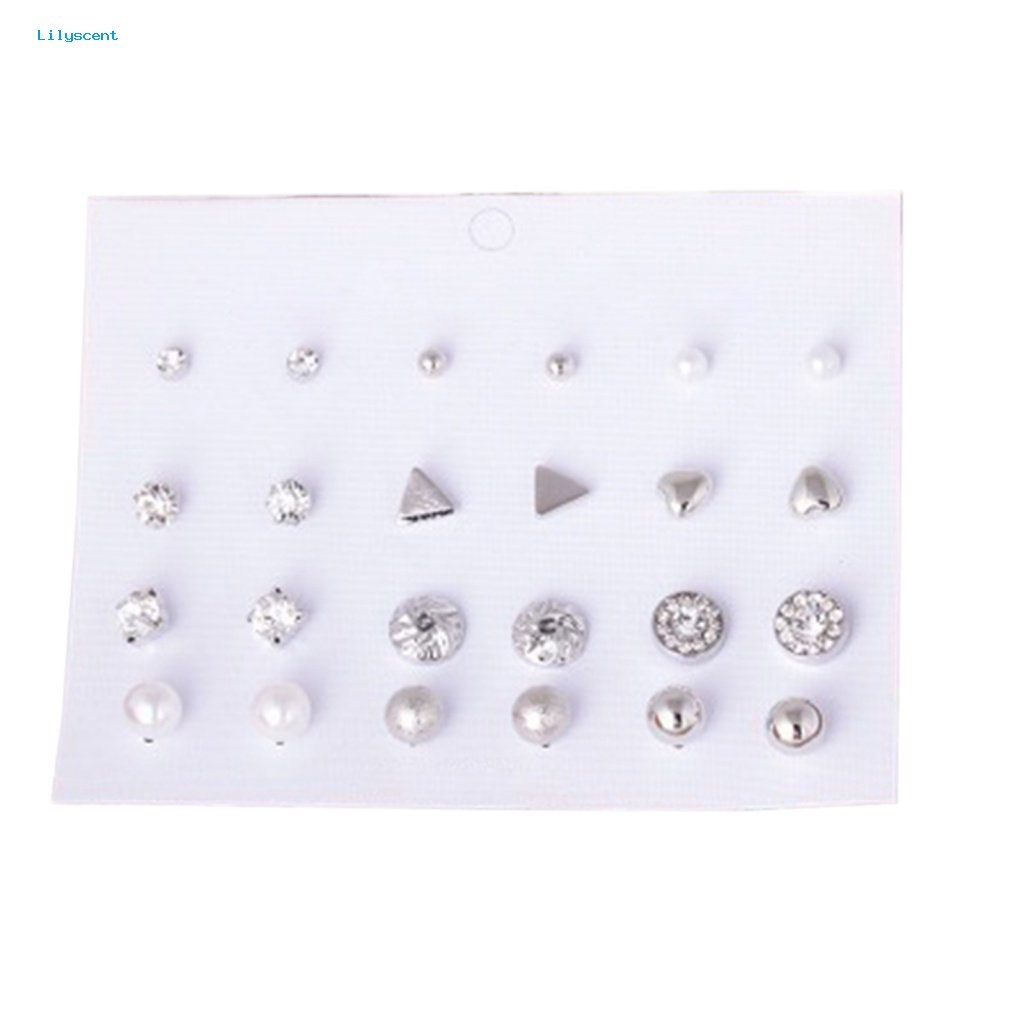 Lilyscent 12pasang Anting Fashion Mini Untuk Cocktail Berlian Imitasi Ear Studs Shiny