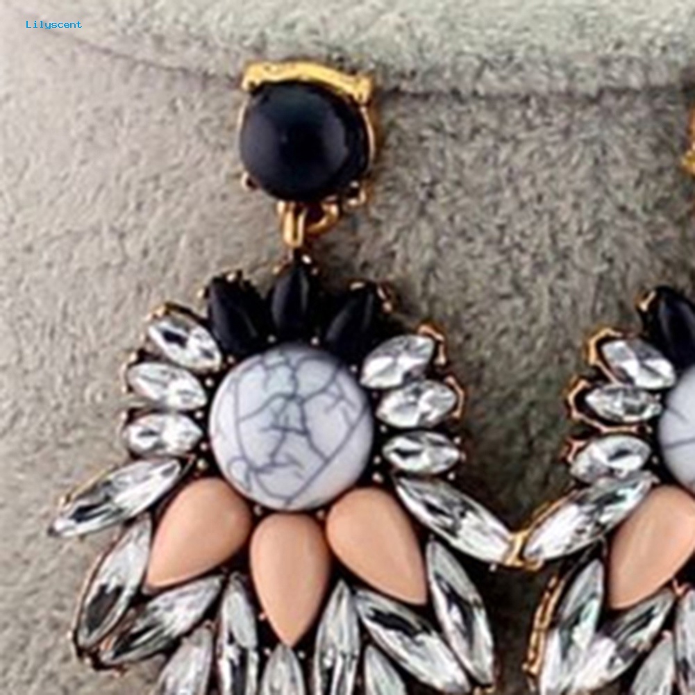 Lilyscent Retro Wanita Kristal Berlian Imitasi Bunga Menjuntai Studs Earrings Pernyataan Perhiasan
