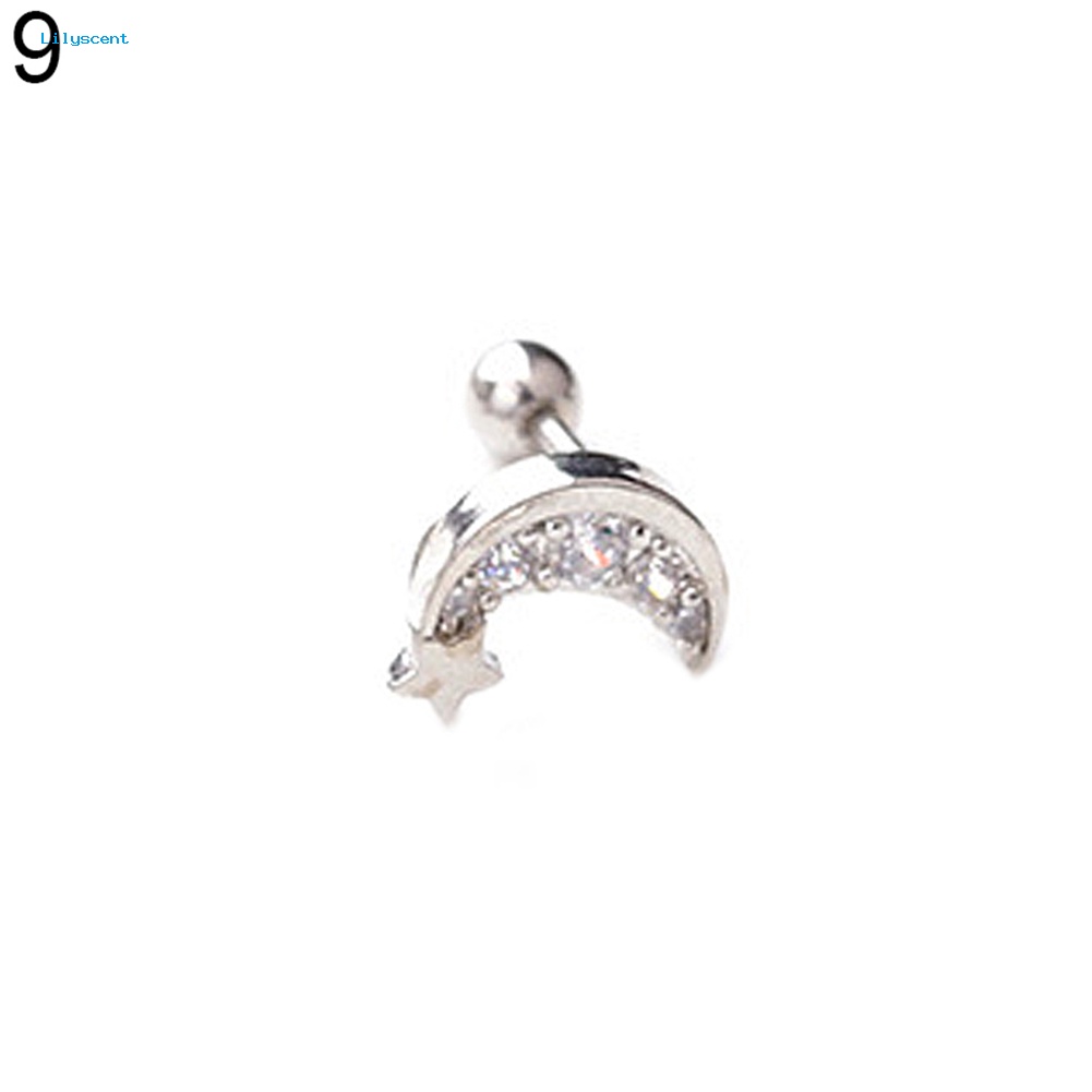 Lilyscent 1Pc Wanita Cubic Zirconia Hias Bunga Bintang Bulan Tulang Rawan Stud Anting Perhiasan